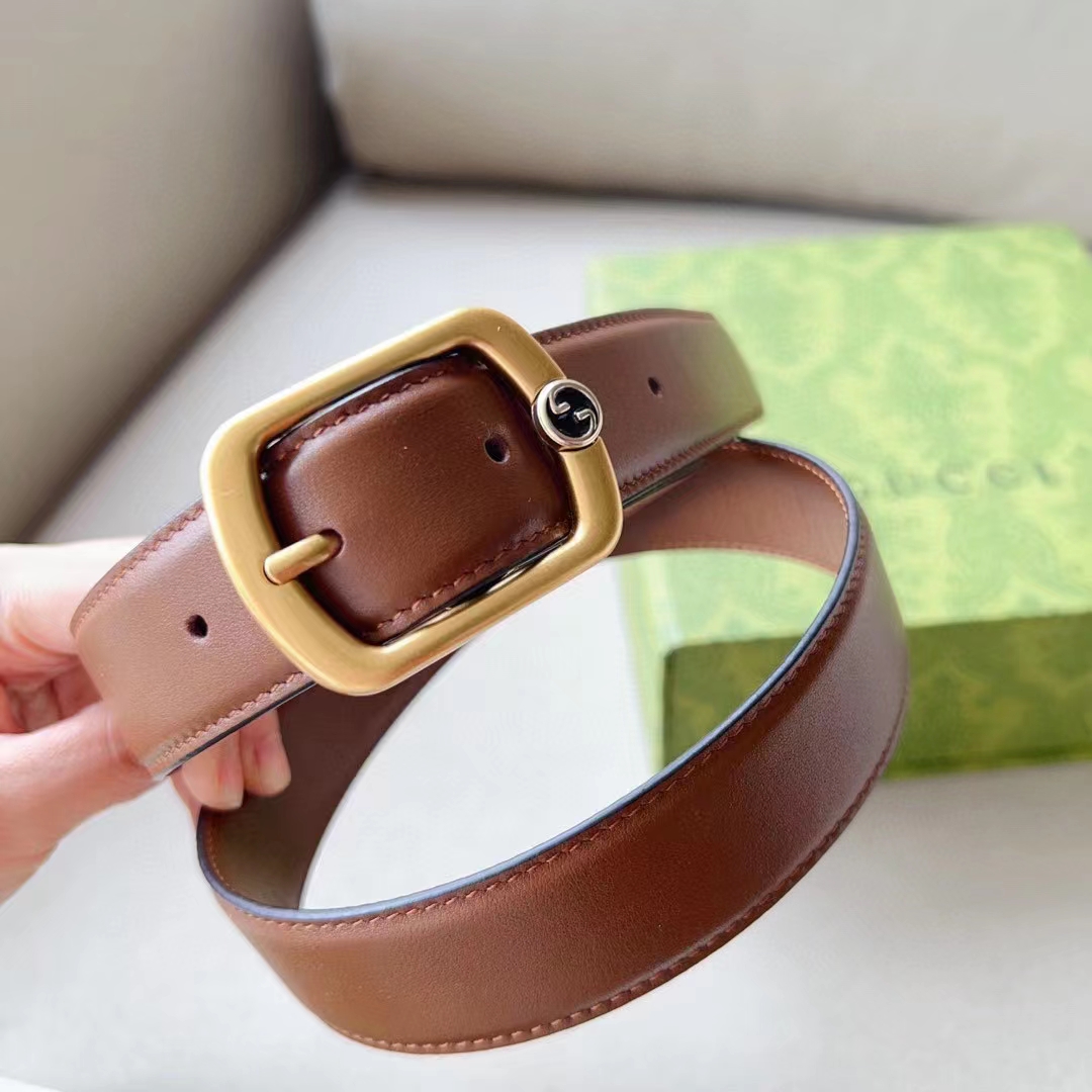 G*u*i unisex gg belt rectangular buckle cuir leather antique brass hardware 3 cm width