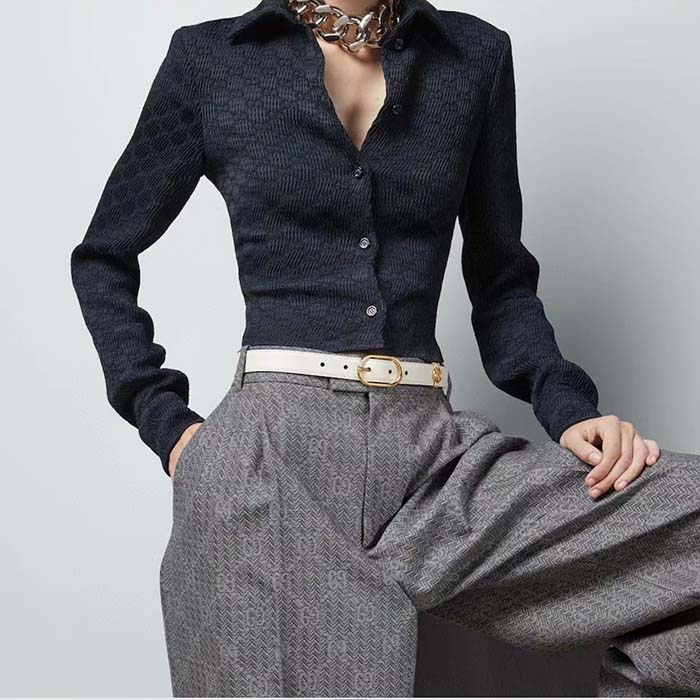 G*u*i unisex gg belt round interlocking g white leather oval buckle 2.3 cm width