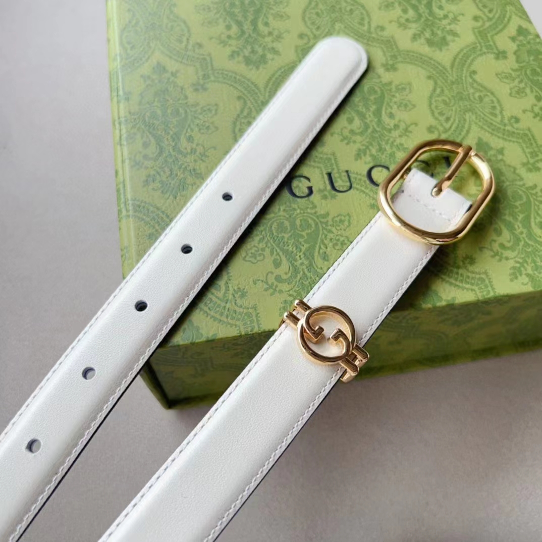 G*u*i unisex gg belt round interlocking g white leather oval buckle 2.3 cm width