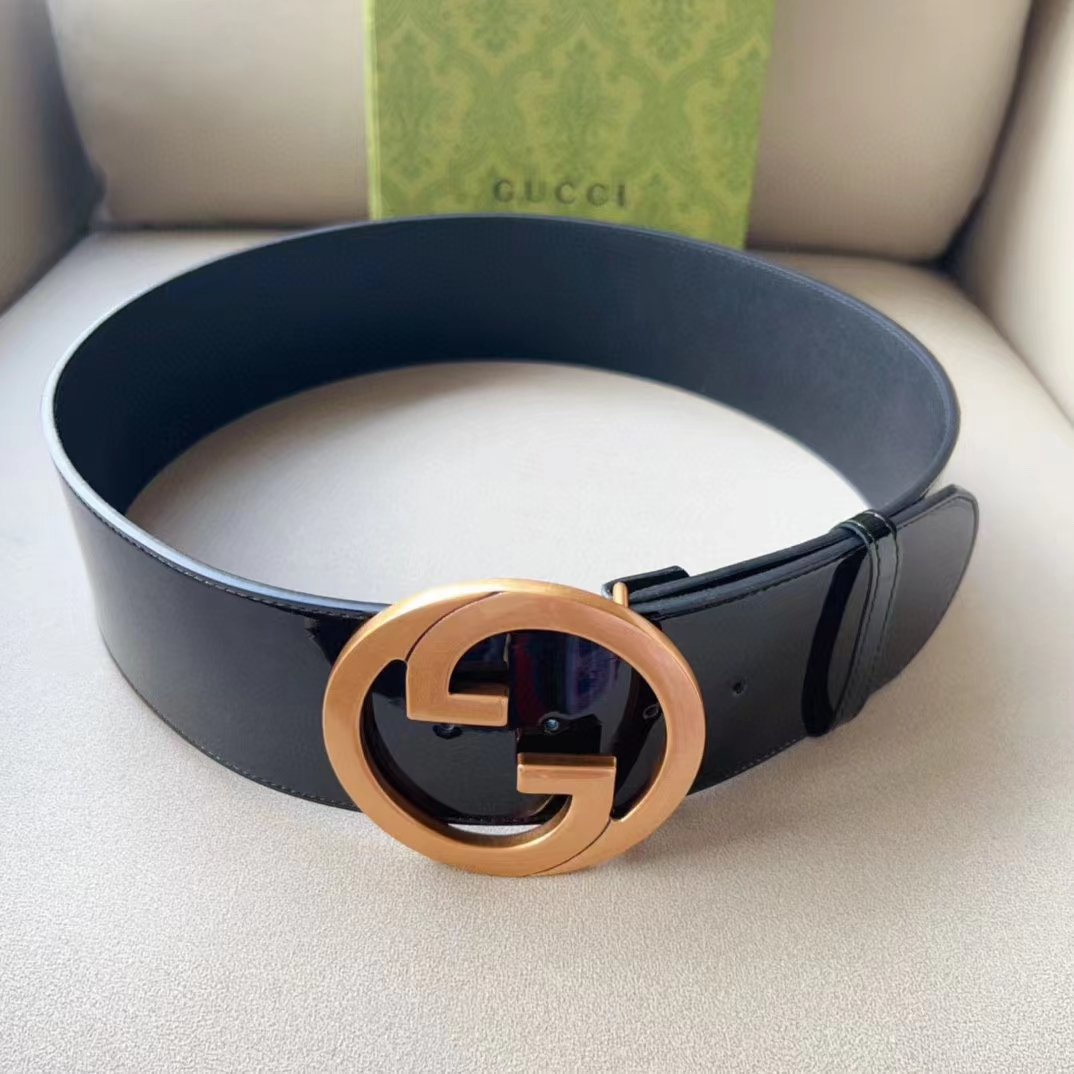 G*u*i unisex gg blondie wide patent belt round interlocking g 7 cm width