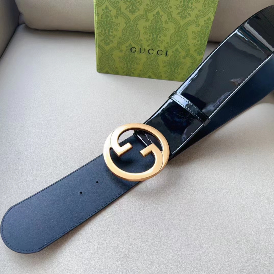 G*u*i unisex gg blondie wide patent belt round interlocking g 7 cm width