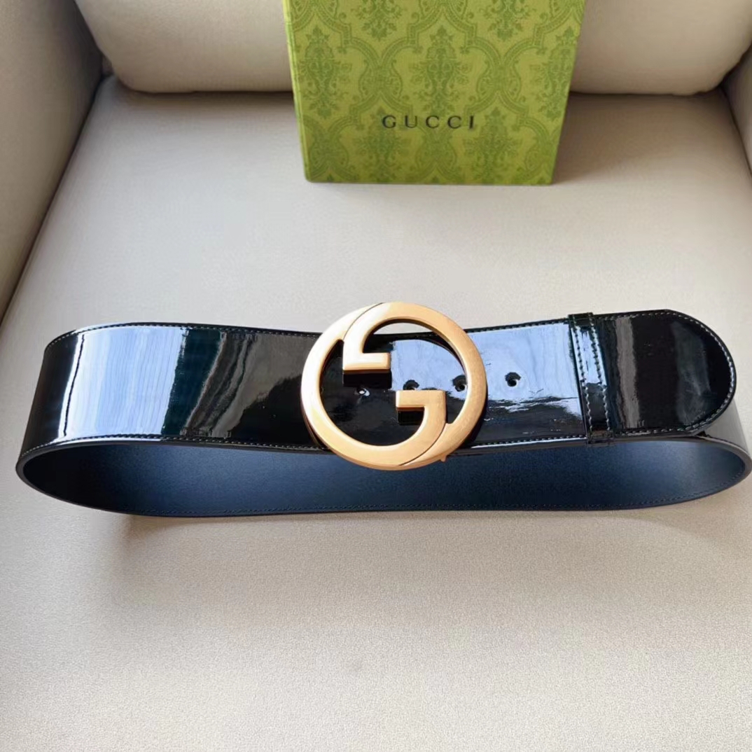 G*u*i unisex gg blondie wide patent belt round interlocking g 7 cm width
