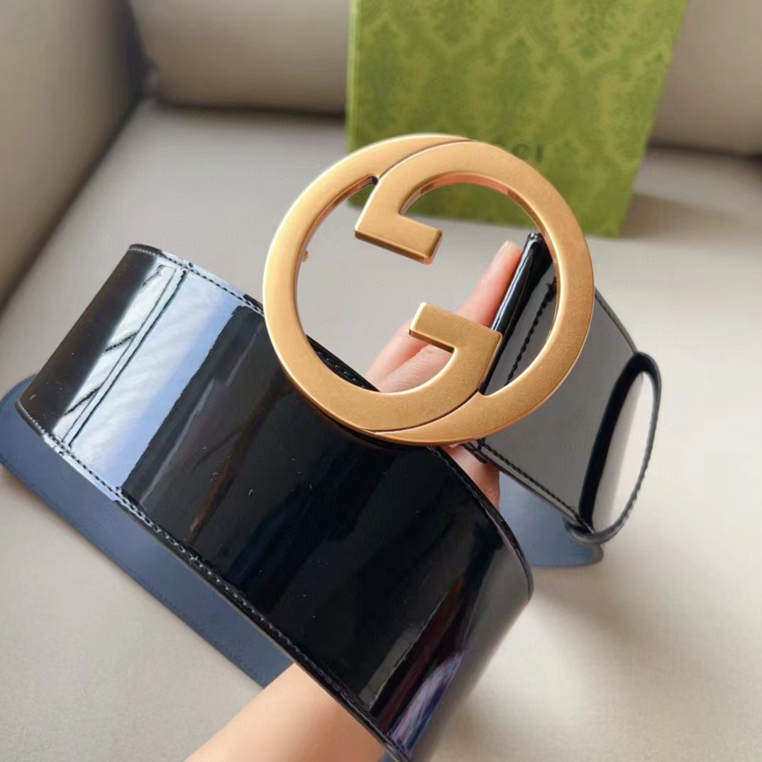 G*u*i unisex gg blondie wide patent belt round interlocking g 7 cm width
