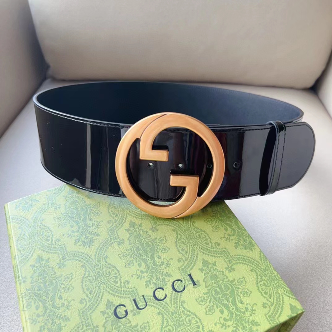 G*u*i unisex gg blondie wide patent belt round interlocking g 7 cm width