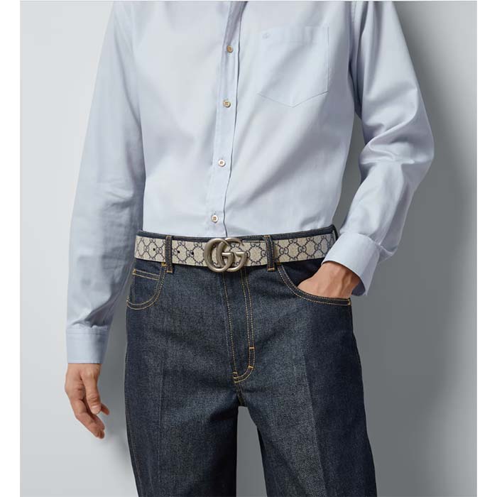 G*u*i unisex gg marmont reversible belt beige blue gg supreme canvas double g buckle