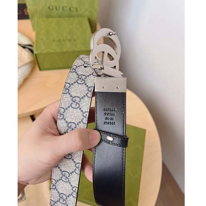 G*u*i unisex gg marmont reversible belt beige blue gg supreme canvas double g buckle