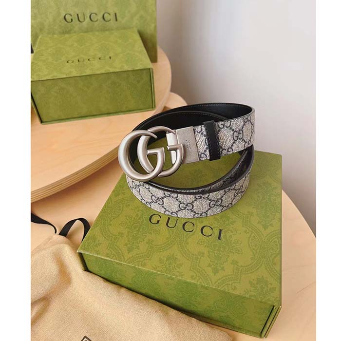 G*u*i unisex gg marmont reversible belt beige blue gg supreme canvas double g buckle