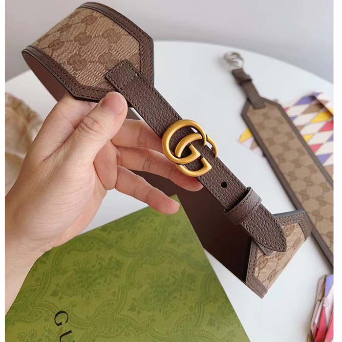 G*u*i unisex gg marmont wide belt beige ebony gg supreme canvas double g