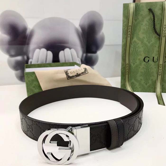 G*u*i unisex gg reversible G*u*i signature belt black leather reverses to brown leather