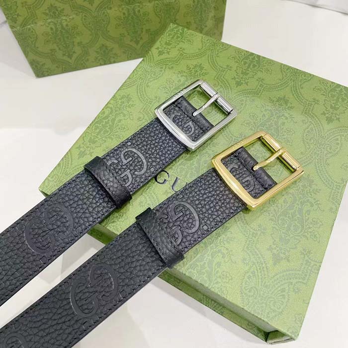 G*u*i unisex gg rubber-effect leather black square buckle 3.3 cm width