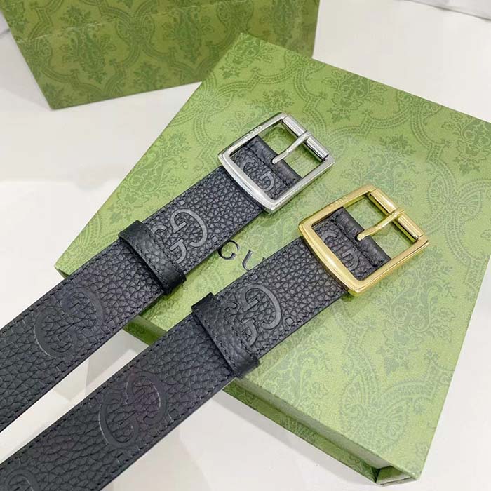 G*u*i unisex gg rubber-effect leather black square buckle 3.3 cm width