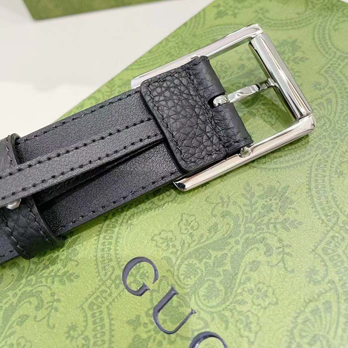 G*u*i unisex gg rubber-effect leather black square buckle 3.3 cm width