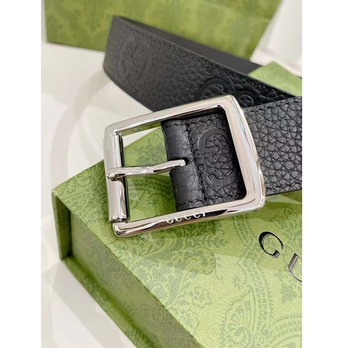 G*u*i unisex gg rubber-effect leather black square buckle 3.3 cm width
