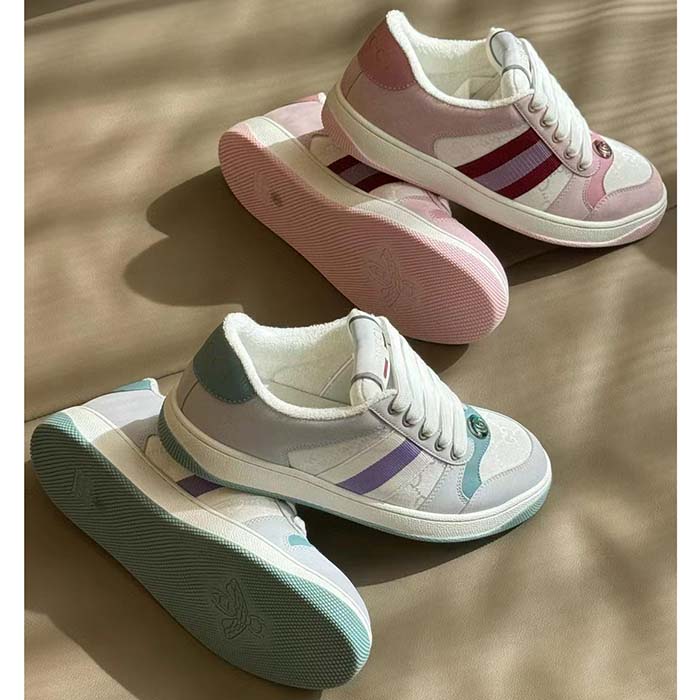 G*u*i unisex gg screener sneaker light blue white canvas bi-color rubber sole