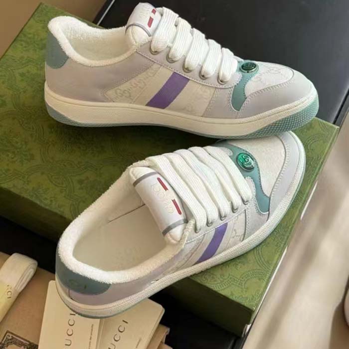 G*u*i unisex gg screener sneaker light blue white canvas bi-color rubber sole