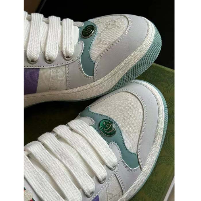 G*u*i unisex gg screener sneaker light blue white canvas bi-color rubber sole