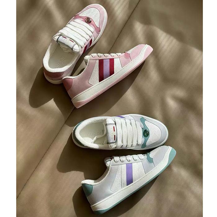 G*u*i unisex gg screener sneaker light blue white canvas bi-color rubber sole