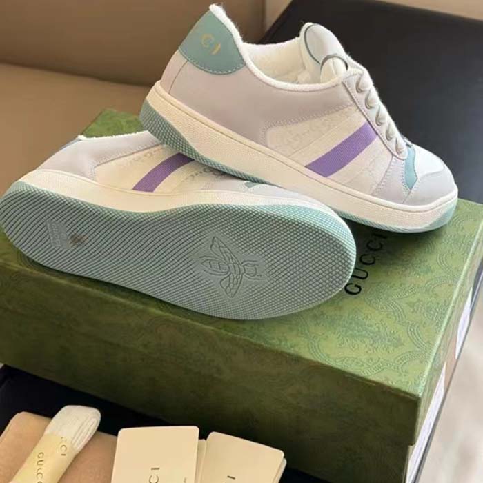G*u*i unisex gg screener sneaker light blue white canvas bi-color rubber sole