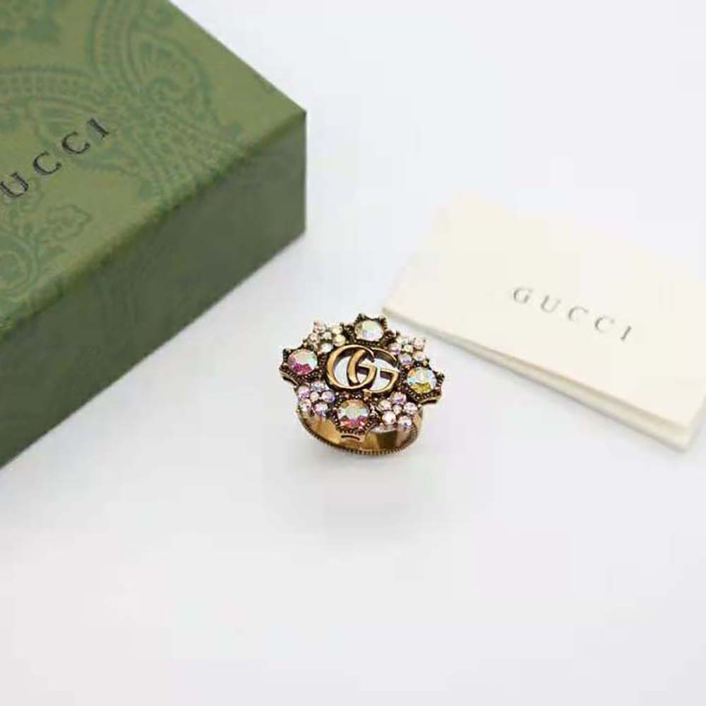 G*u*i women double g crystal flower ring
