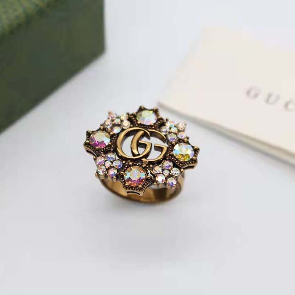 G*u*i women double g crystal flower ring