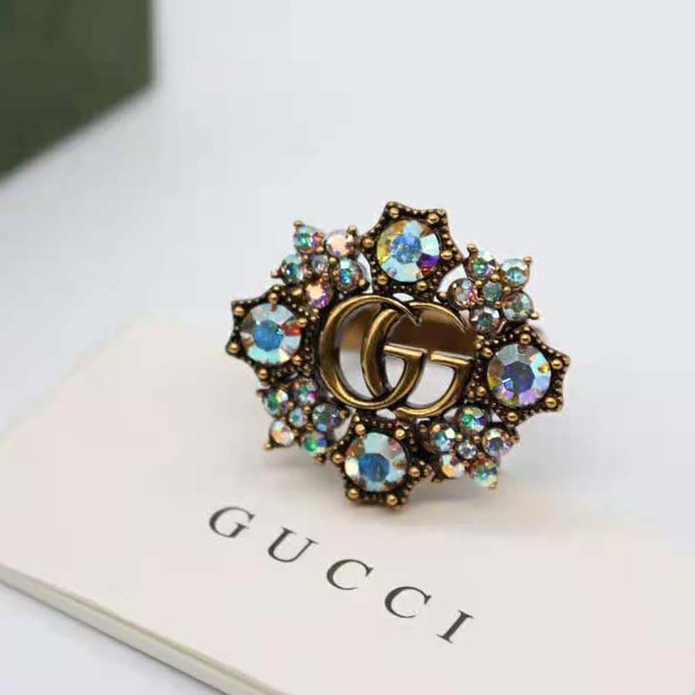 G*u*i women double g crystal flower ring