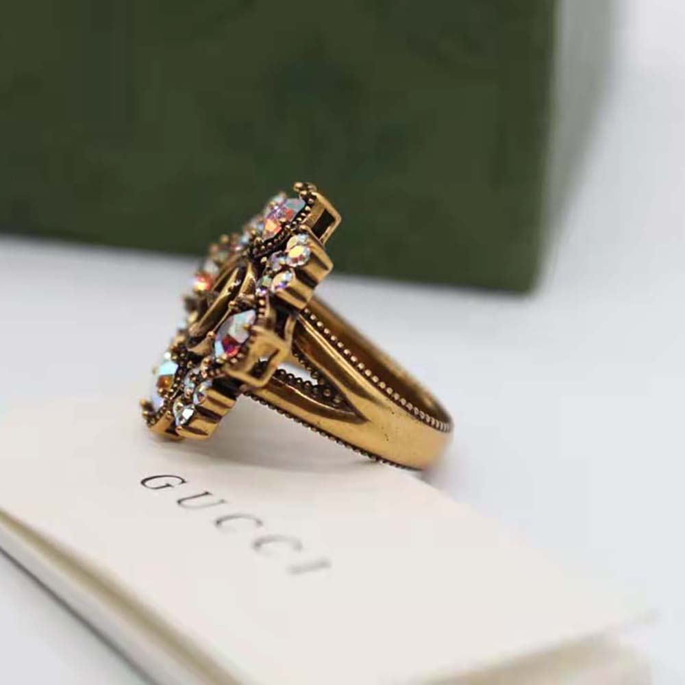 G*u*i women double g crystal flower ring