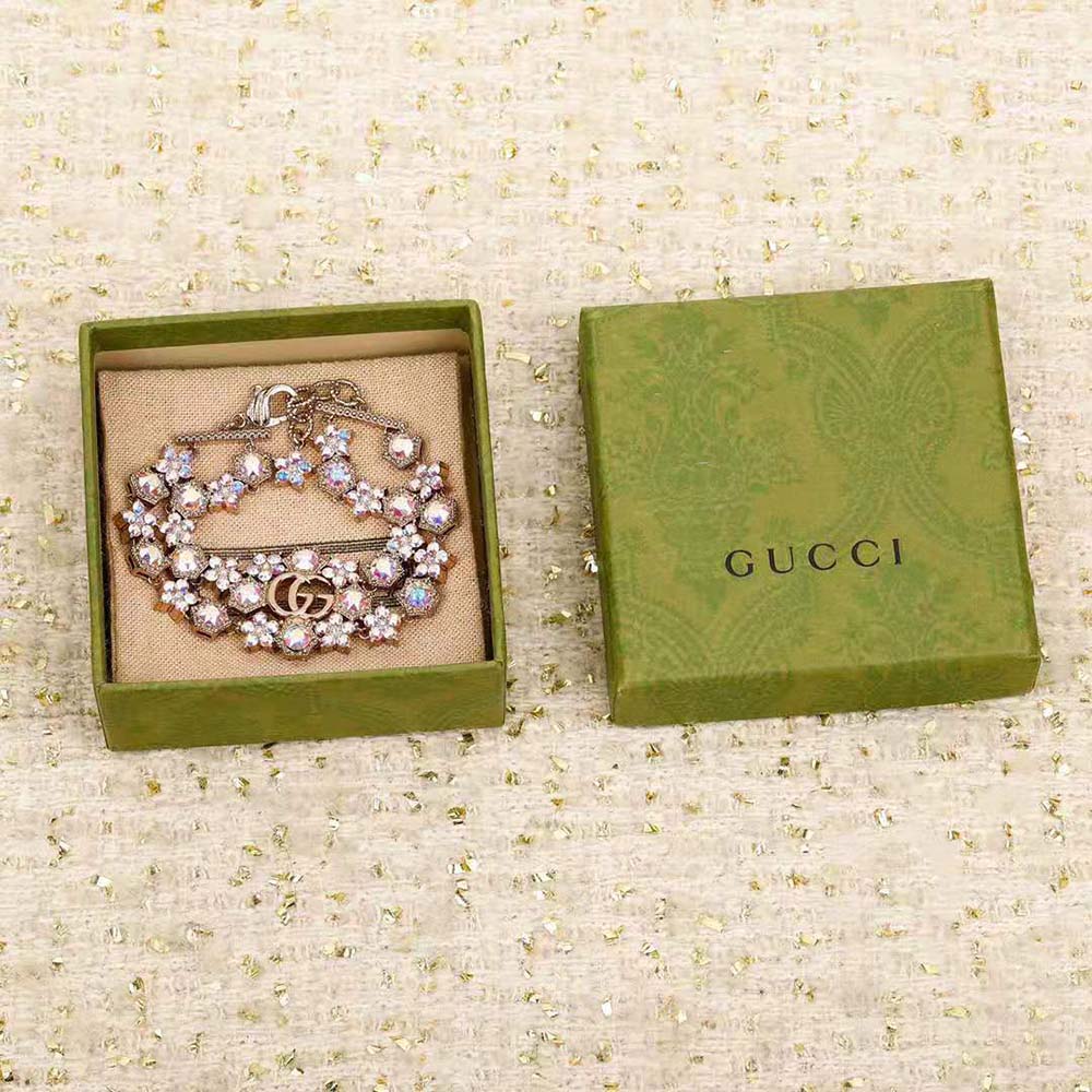 G*u*i women double g crystal flowers bracelet