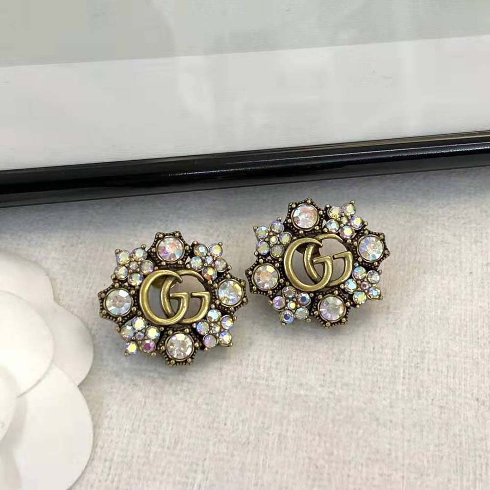 G*u*i women double g crystal flowers earrings