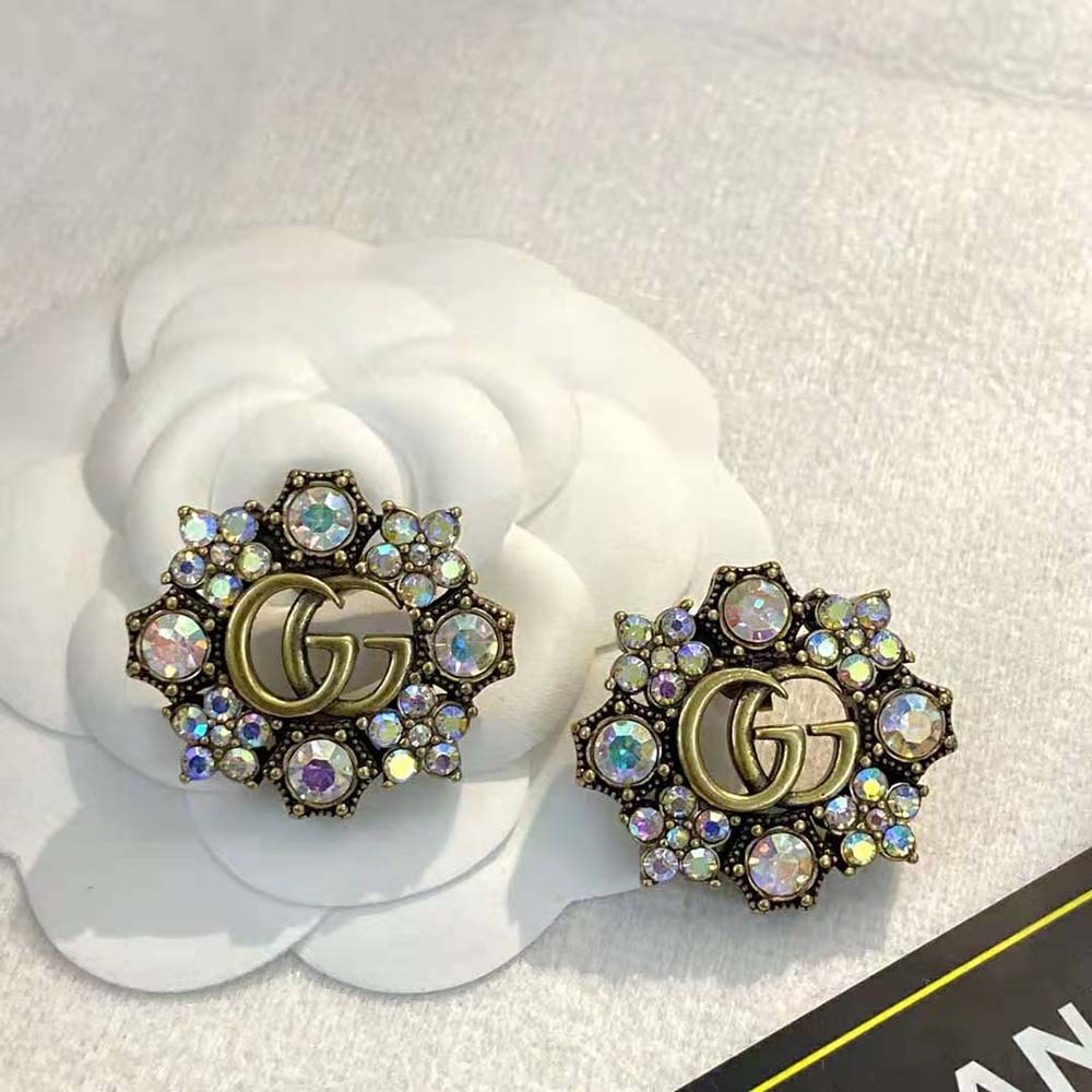 G*u*i women double g crystal flowers earrings