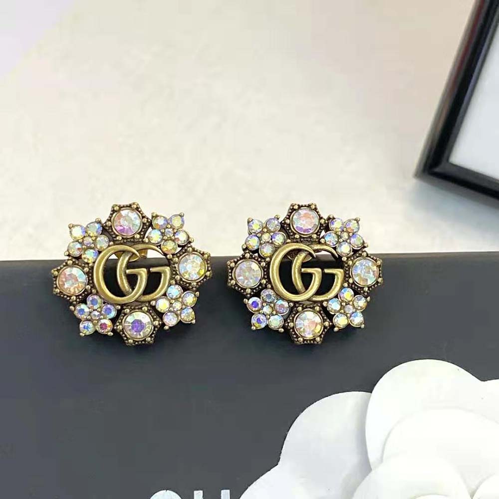 G*u*i women double g crystal flowers earrings