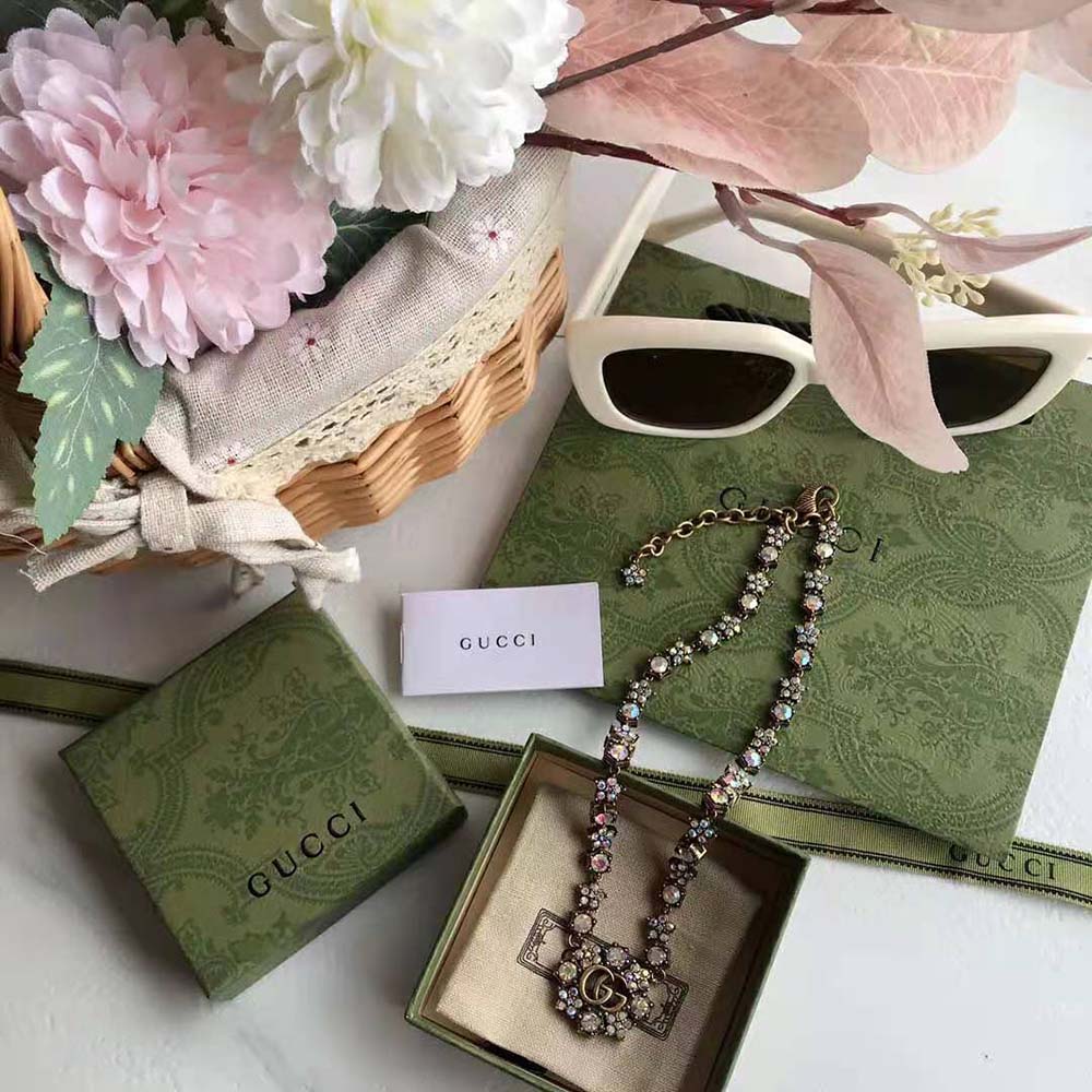 G*u*i women double g crystal flowers necklace