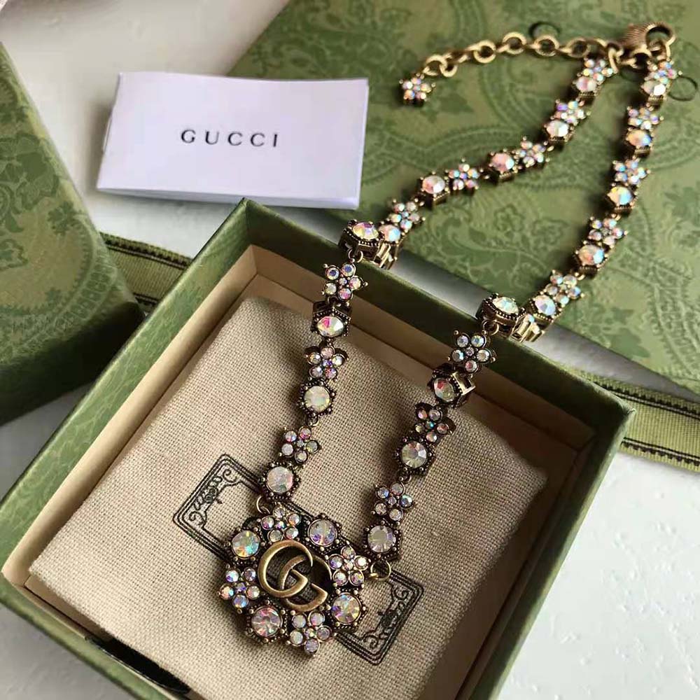 G*u*i women double g crystal flowers necklace