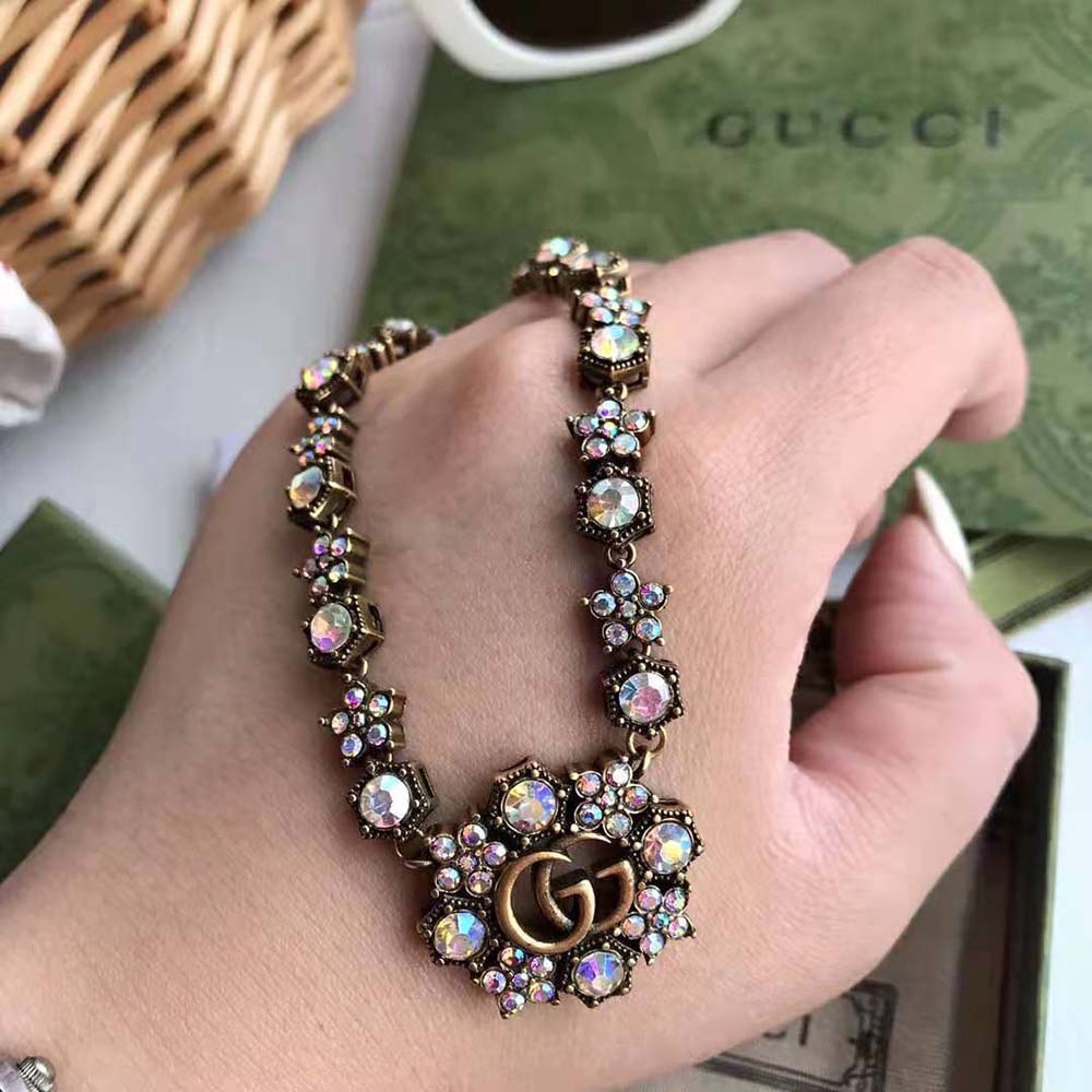 G*u*i women double g crystal flowers necklace