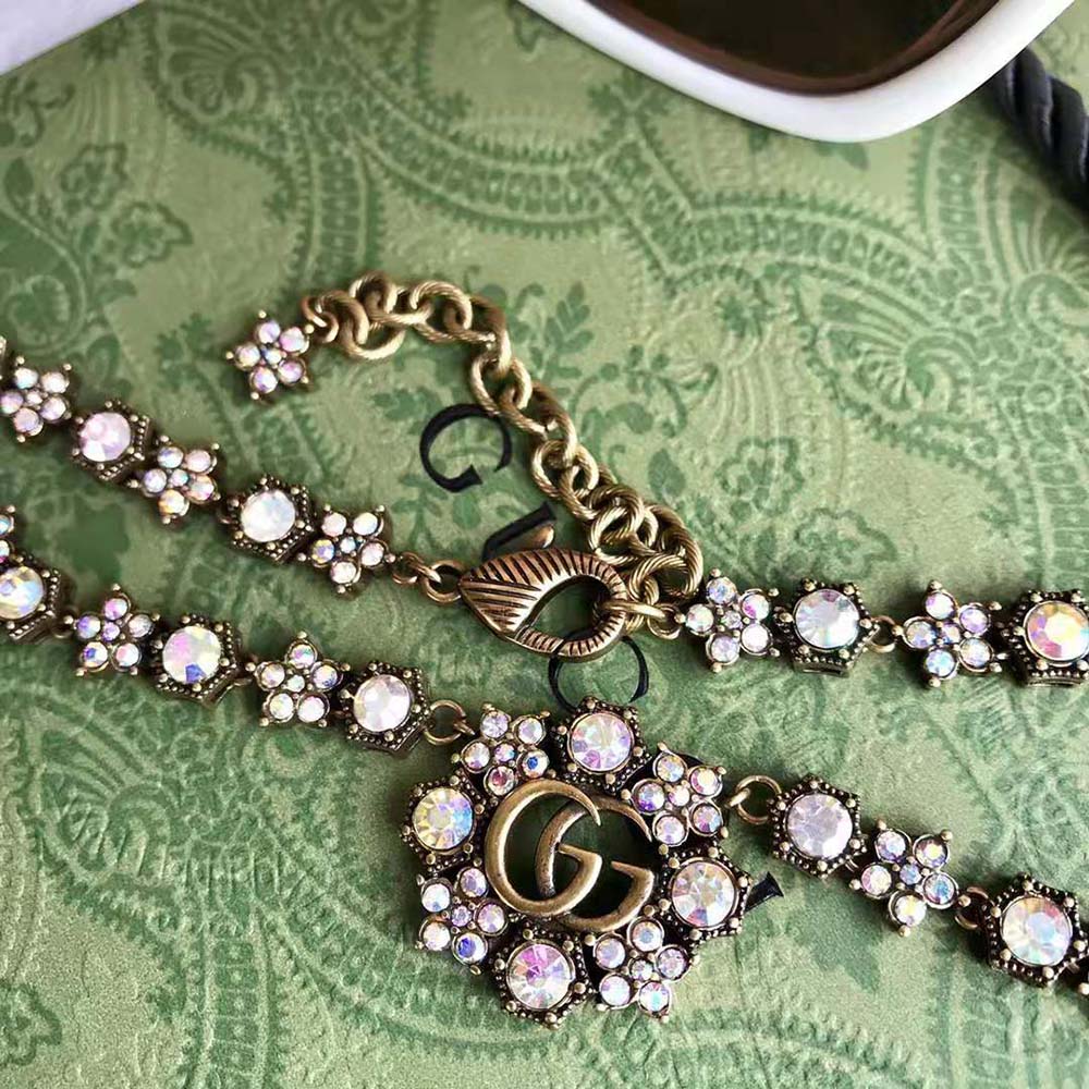 G*u*i women double g crystal flowers necklace