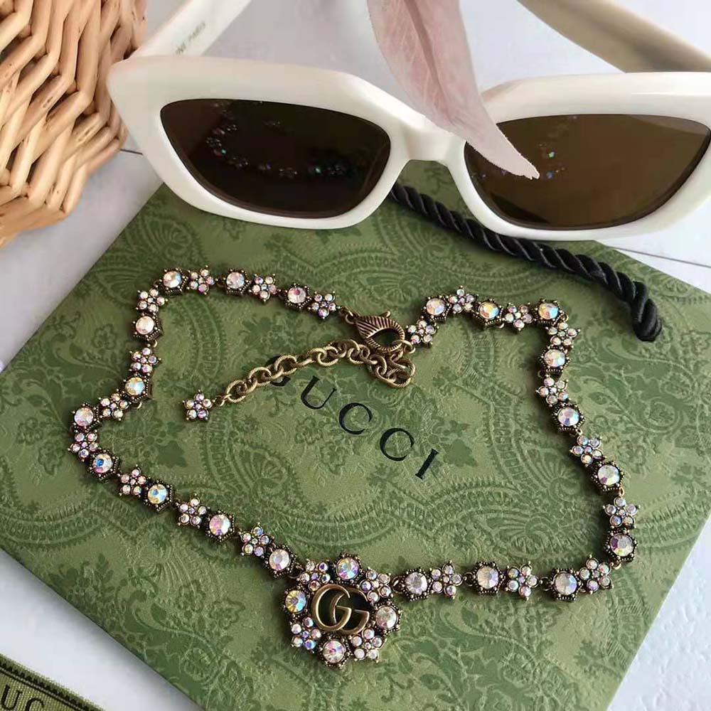 G*u*i women double g crystal flowers necklace