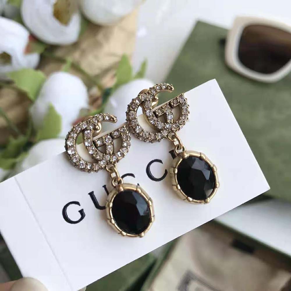 G*u*i women double g earrings with black crystals