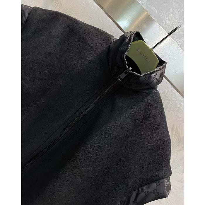 G*u*i women gg canvas bomber jacket high neck drawstring detachable hood gilet dropped shoulder
