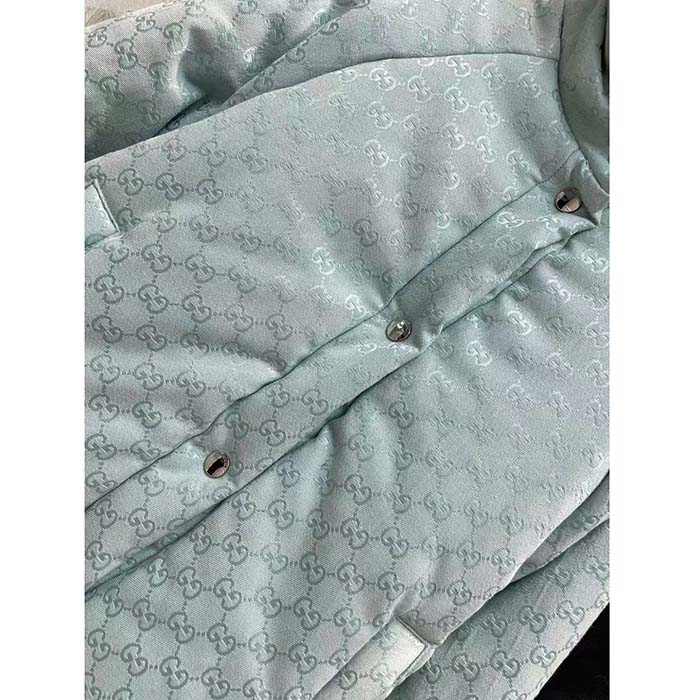 G*u*i men gg canvas hooded bomber jacket pale blue two side pockets padded drawstring hem