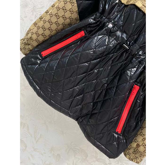 G*u*i men gg canvas nylon zip jacket interlocking g patch high collar drawstring waistband