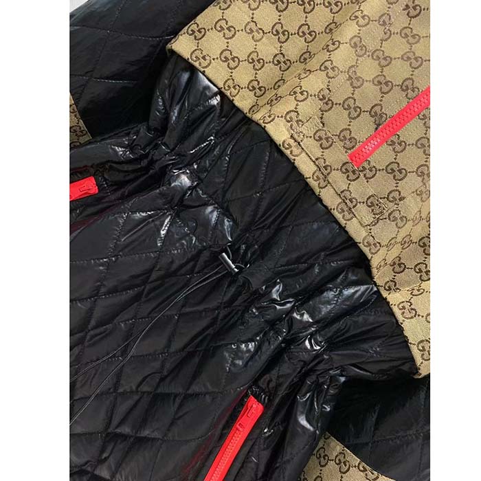 G*u*i women gg canvas nylon zip jacket interlocking g patch high collar drawstring waistband
