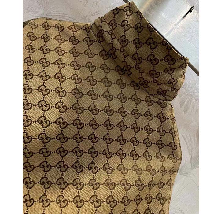 G*u*i women gg canvas nylon zip jacket interlocking g patch high collar drawstring waistband