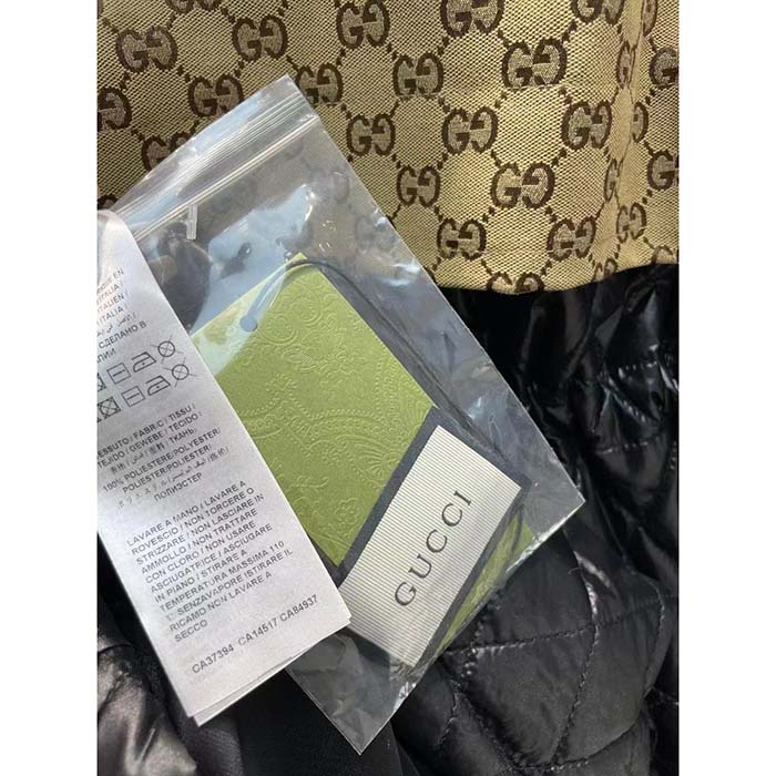 G*u*i women gg canvas nylon zip jacket interlocking g patch high collar drawstring waistband