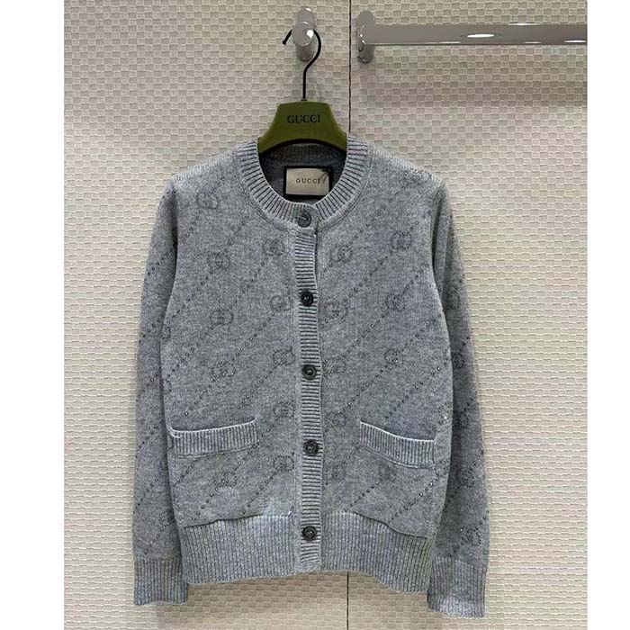 G*u*i women gg cashmere cardigan interlocking g crewneck long sleeves two front pockets