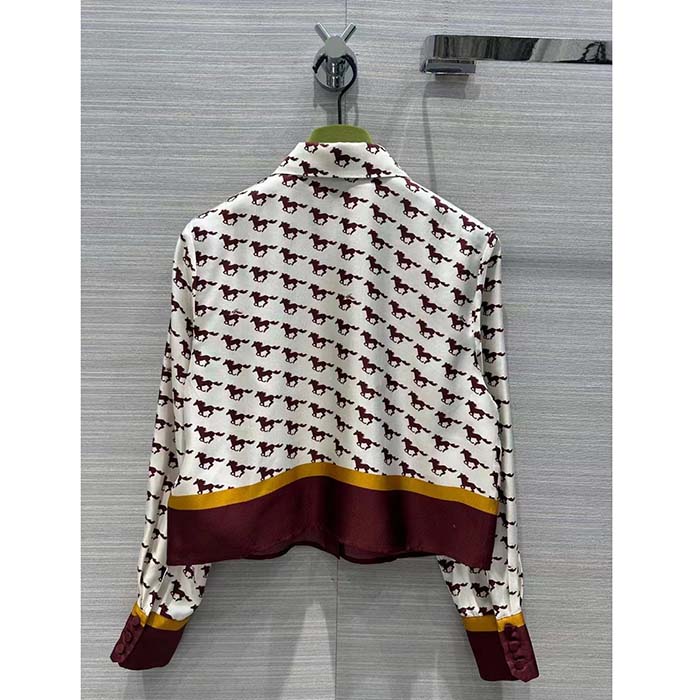 G*u*i women gg diagonal horses print silk shirt point collar long sleeves