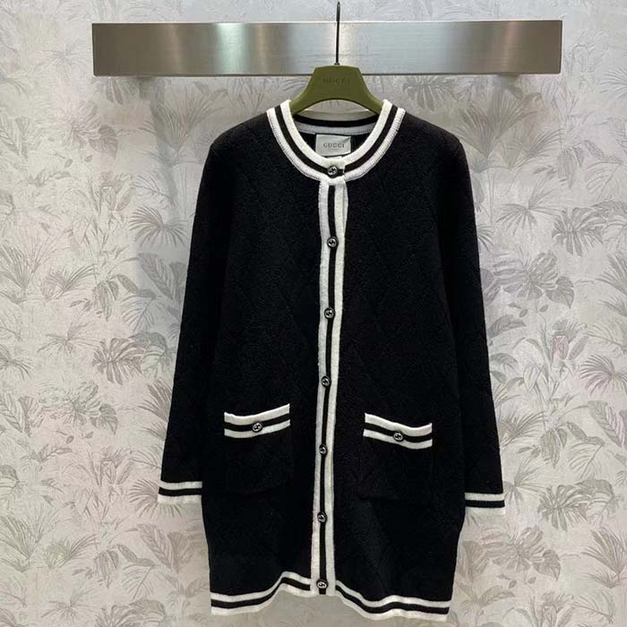 G*u*i women gg extra fine wool piquet coat collarless long sleeves two front pockets