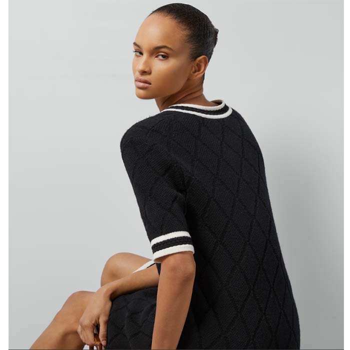 G*u*i women gg extra fine wool piquet dress crewneck short sleeves two front pockets