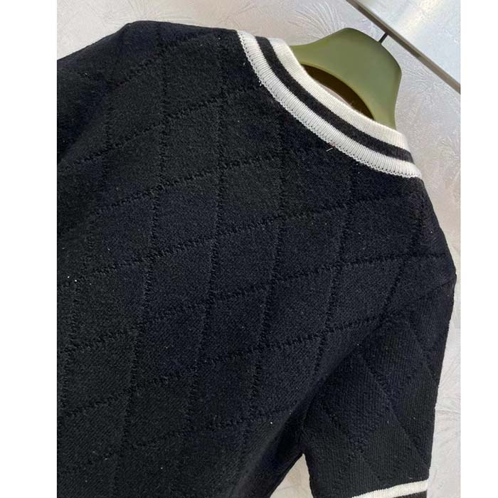 G*u*i women gg extra fine wool piquet dress crewneck short sleeves two front pockets