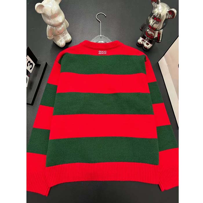 G*u*i men gg felted wool striped sweater v-neck dropped shoulder long sleeves
