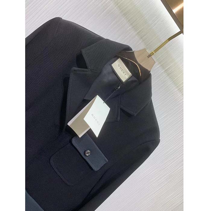 G*u*i women gg fine wool crêpe jacket black satin unlined notch lapel three front pockets