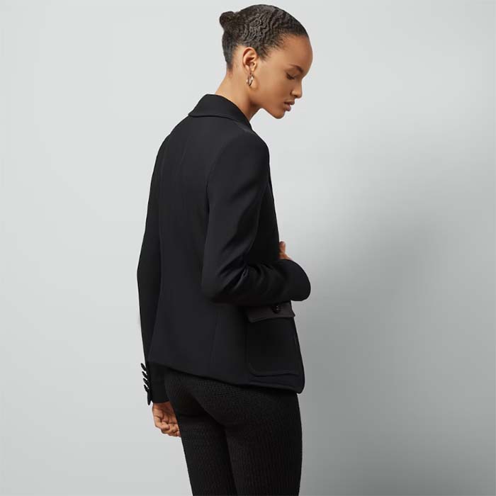 G*u*i women gg fine wool crêpe jacket black satin unlined notch lapel three front pockets
